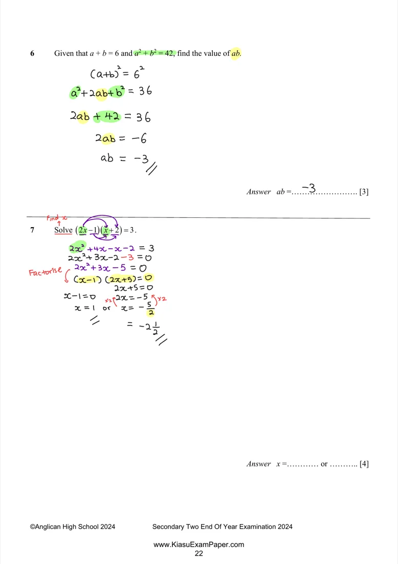 Preview of the annotated PDF answer scheme, with Teacher Marius's handwritten concept notes and worked steps